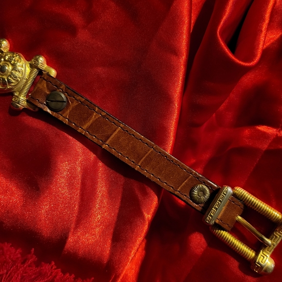 Vintage Leather Belt with Brass/ Brass-like Hardware - Picture 5 of 7